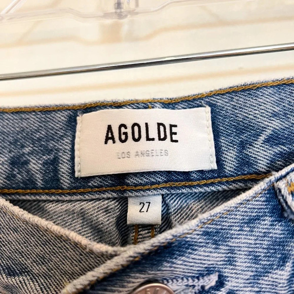 Agolde Light Wash Relaxed Boot Boho Classic High Waist Cut Raw Hem Denim Jean 27 - Picture 6 of 8